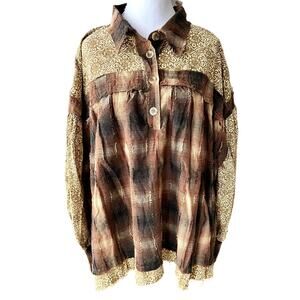 Oli & Hali Oversized Peasant Patchwork Button Up Shirt Boho Lagenlook M